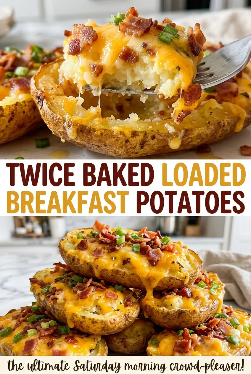 Twice Baked Loaded Breakfast Potatoes with crisp bacon