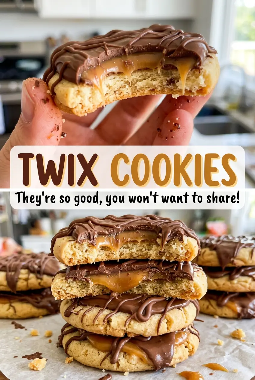 Twix Cookies with buttery shortbread, caramel, and chocolate