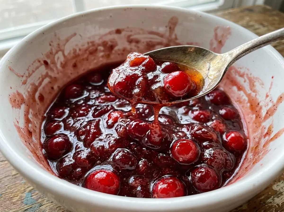 Vanilla Bourbon Cranberry Sauce glossy tart berries