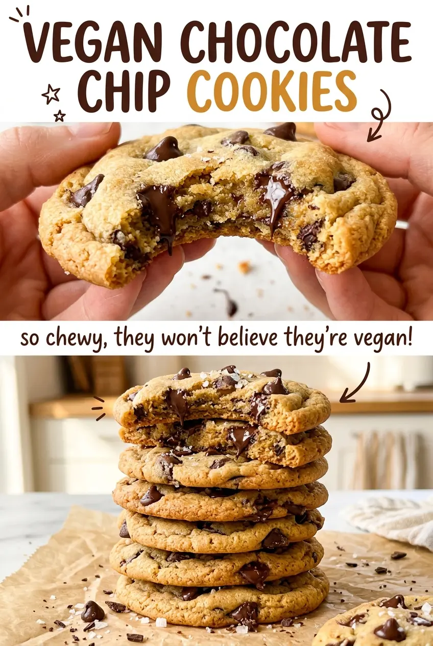 Vegan Chocolate Chip Cookies with soft chewy centers