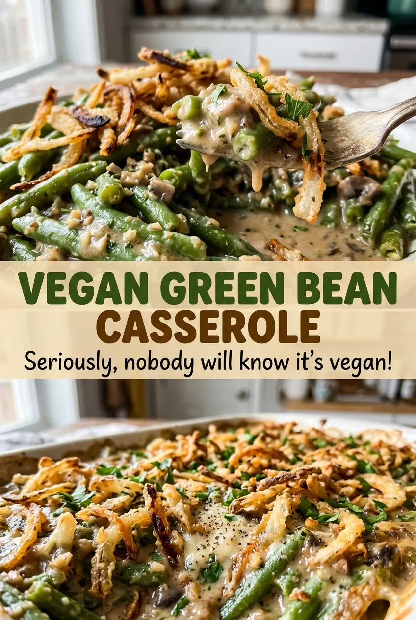 Vegan Green Bean Casserole creamy mushroom sauce