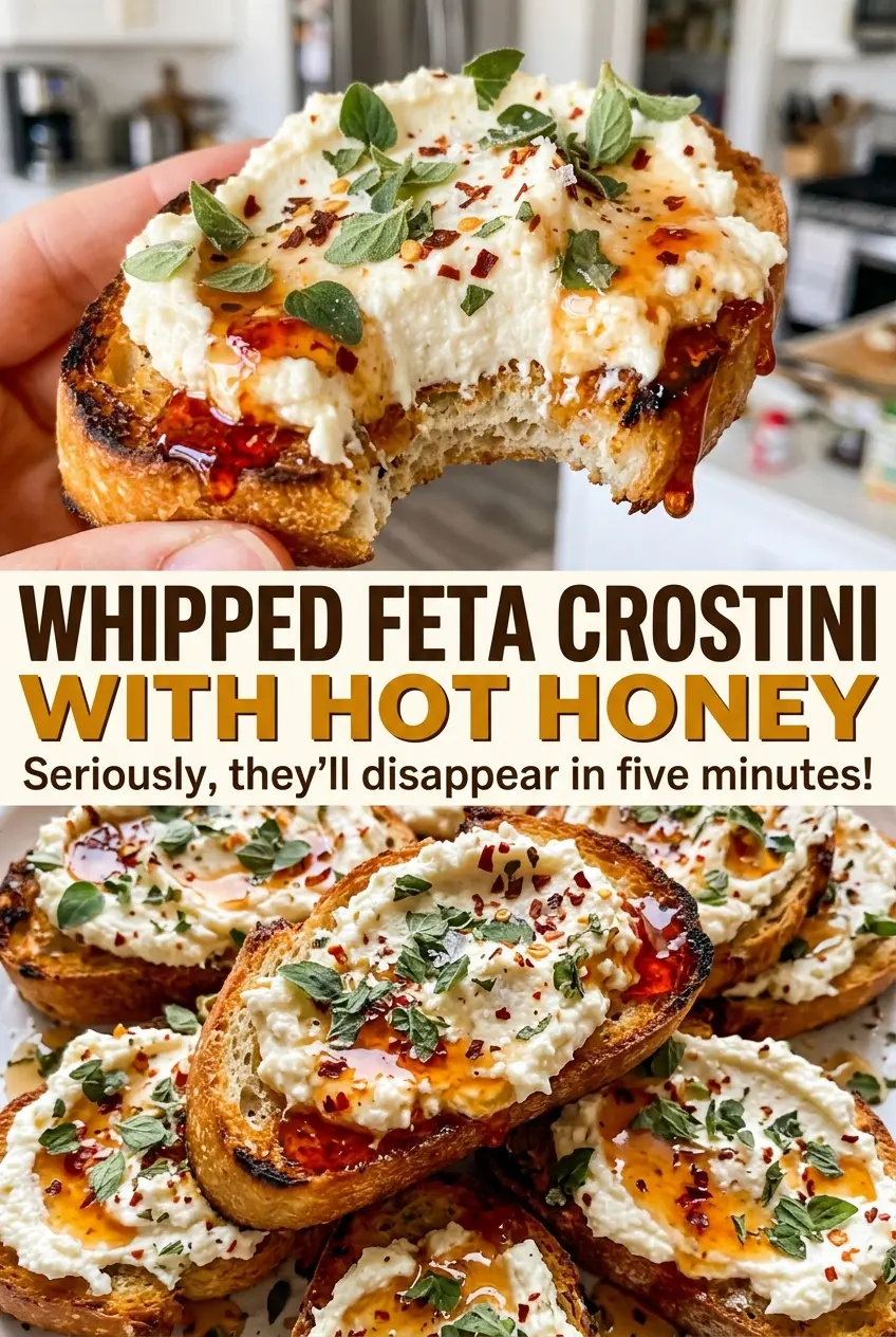 Whipped Feta Crostini with Hot Honey crisp party bites
