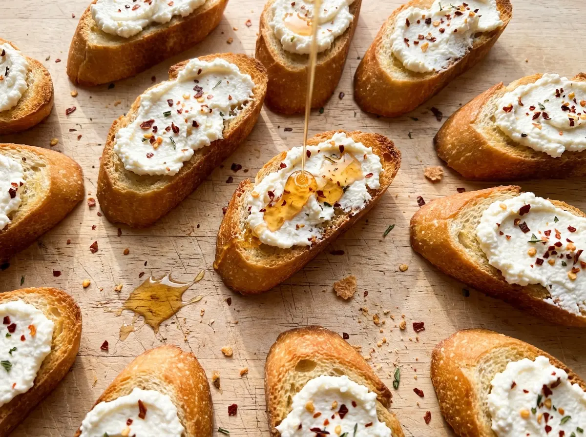 Whipped Feta Crostini with Hot Honey creamy golden toasts
