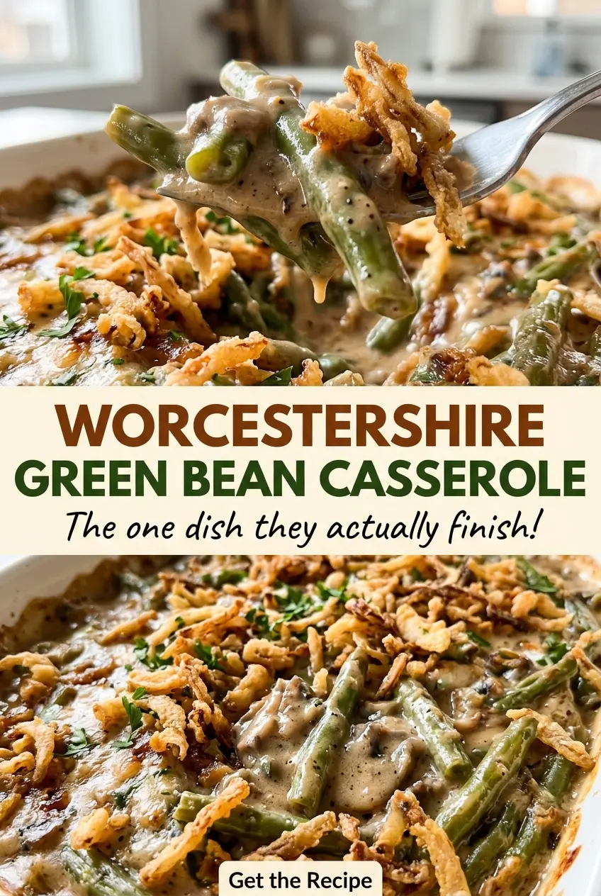 Worcestershire Green Bean Casserole golden onion topping